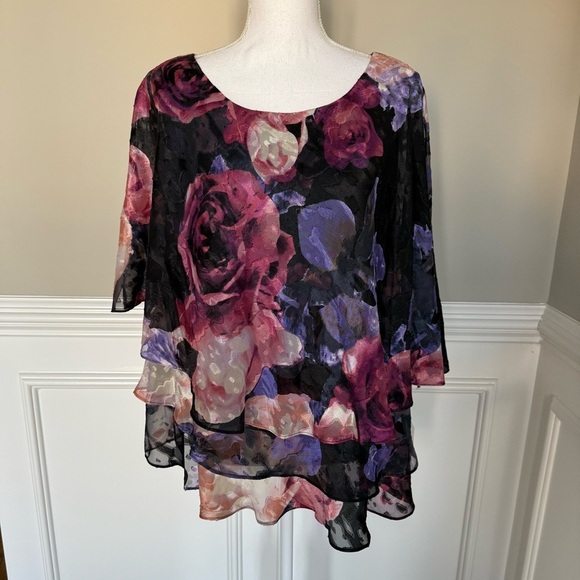 Alex Evenings Floral Tiered Chiffon Blouse 2X - Picture 1 of 7